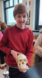 Student with skull.